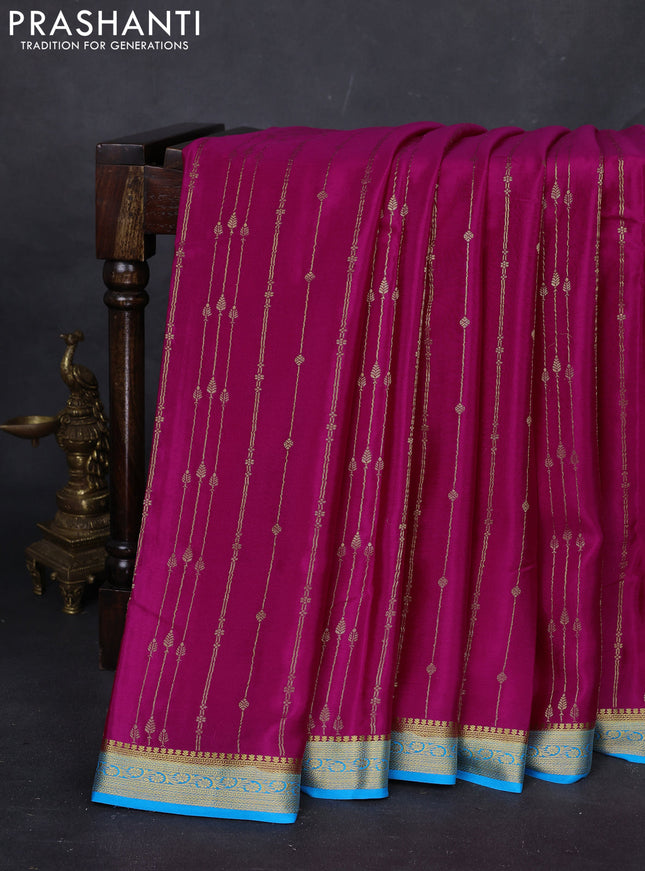 Pink & Cs Blue Pure Mysore Silk Saree - Buttas