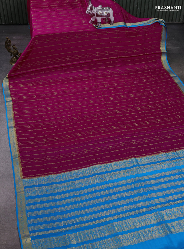 Pink & Cs Blue Pure Mysore Silk Saree - Buttas