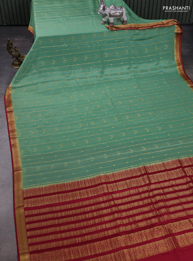 Pista Green & Red Pure Mysore Silk Saree - Buttas