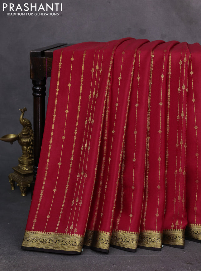 Red & coffee  brown Pure Mysore Silk Saree - Checks