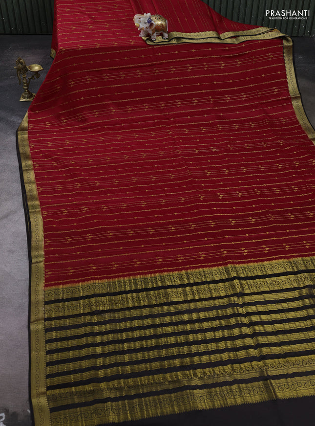 Red & coffee  brown Pure Mysore Silk Saree - Checks