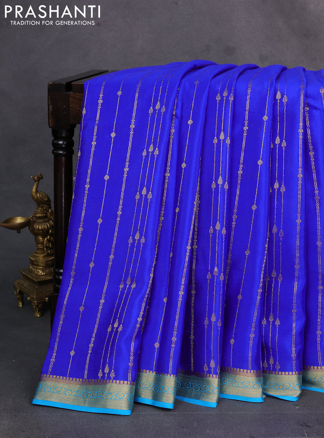 Royal Blue & Cs Blue Pure Mysore Silk Saree - Buttas