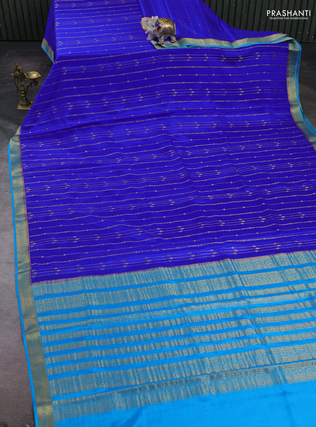 Royal Blue & Cs Blue Pure Mysore Silk Saree - Buttas