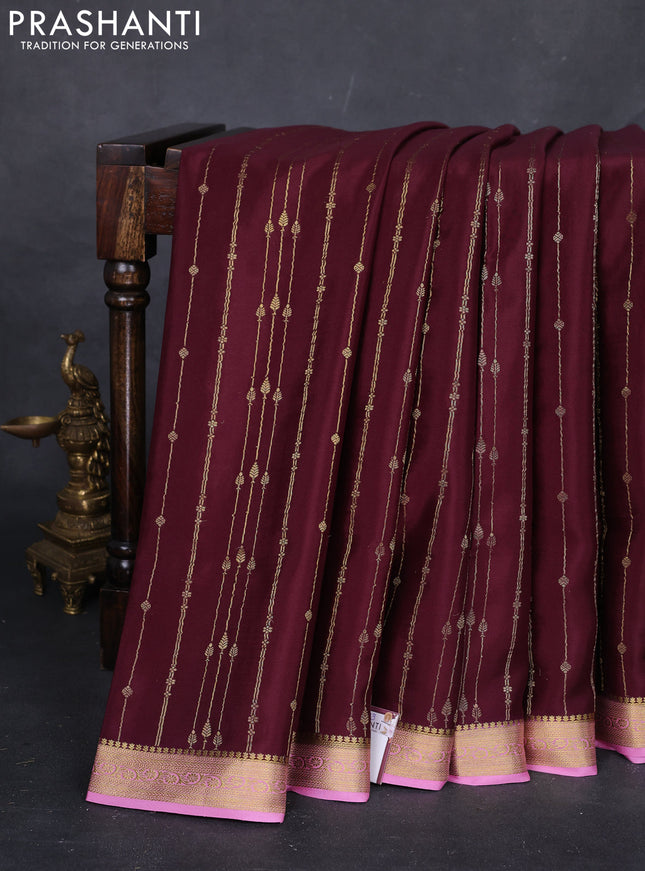 Coffee Brown & Pink Pure Mysore Silk Saree - Buttas