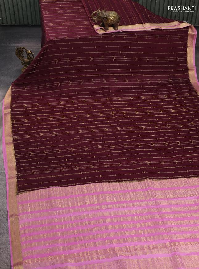 Coffee Brown & Pink Pure Mysore Silk Saree - Buttas