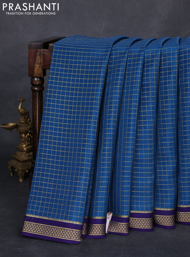 Peacock blue & Navy blue Pure  Mysore silk saree - Buttas