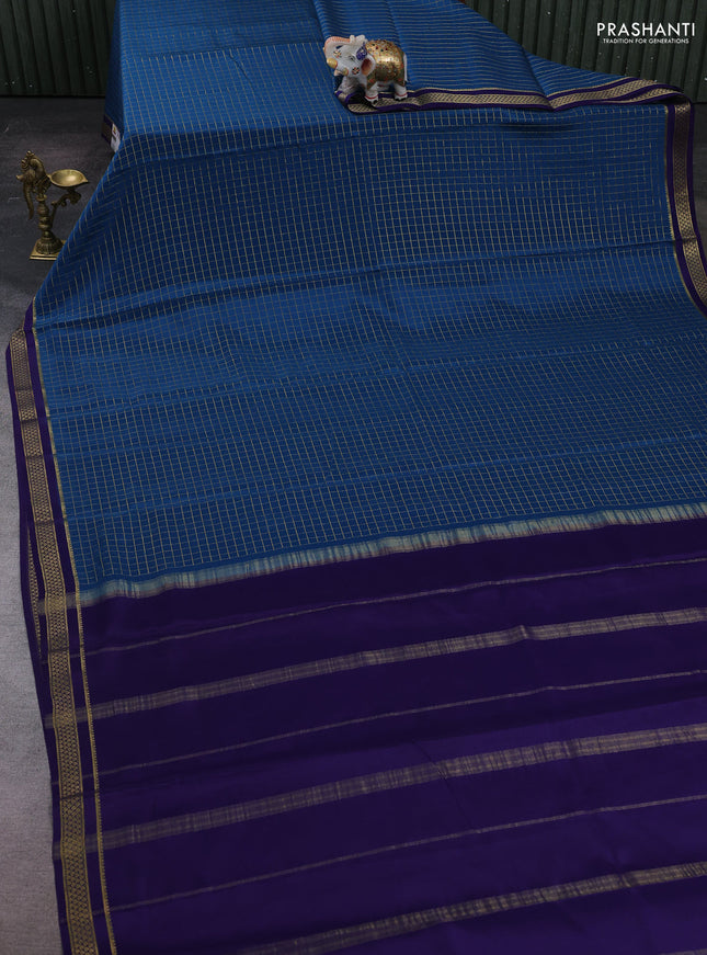Peacock blue & Navy blue Pure  Mysore silk saree - Buttas