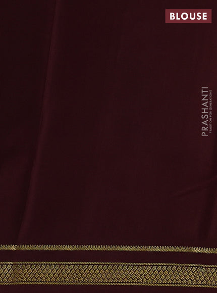 Mustard yellow & coffee brown Pure Mysore Silk Saree - Checks