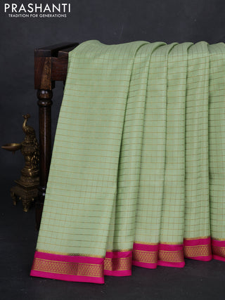 Pista Green & Pink Pure Mysore Silk Saree - Checks