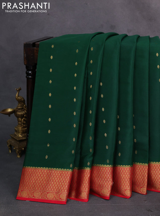 Green & red Pure  Mysore silk saree - Buttas