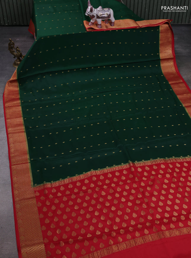 Green & red Pure  Mysore silk saree - Buttas