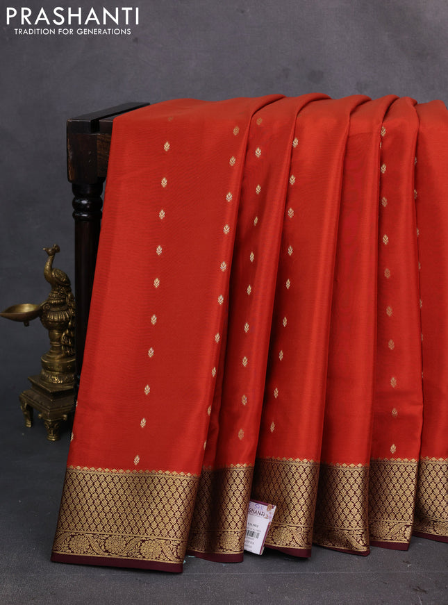 Rust & coffee brown Pure  Mysore silk saree - Buttas