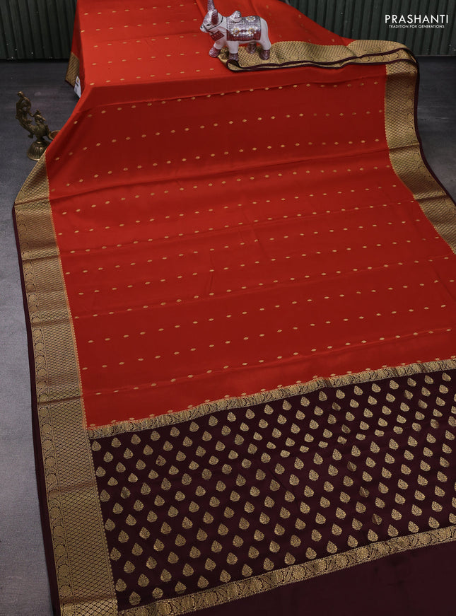 Rust & coffee brown Pure  Mysore silk saree - Buttas