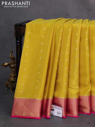 Mustard green & pink Pure  Mysore silk saree - Buttas