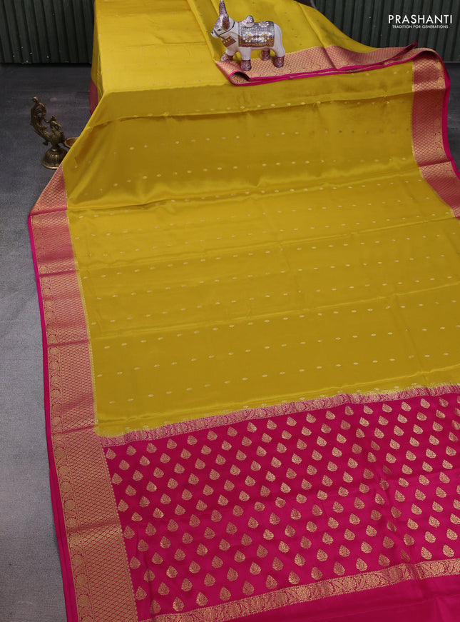 Mustard green & pink Pure  Mysore silk saree - Buttas