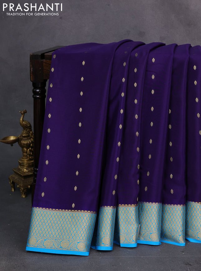 Violet & cs blue Pure  Mysore silk saree - Buttas