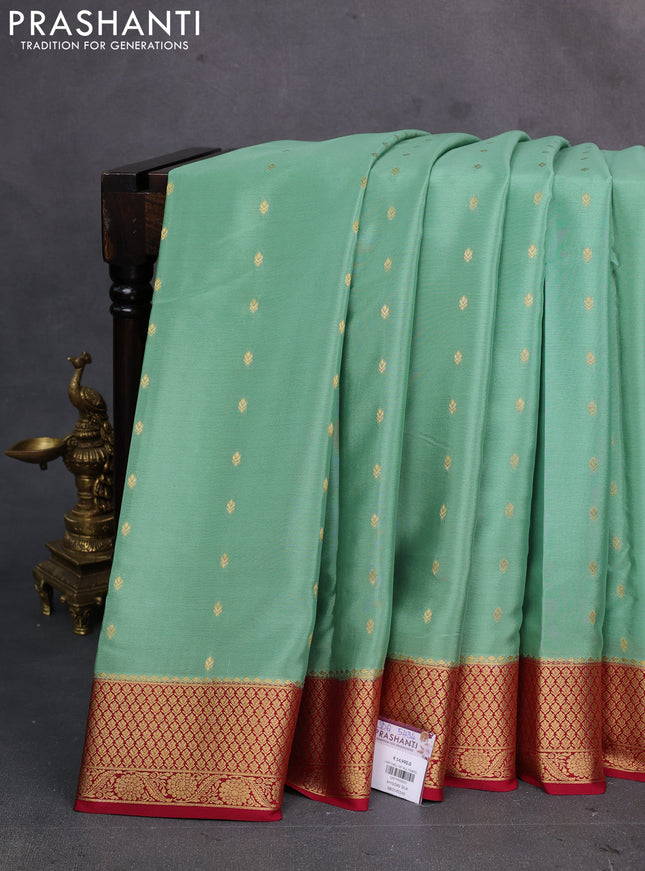 Pastel green & maroon Pure  Mysore silk saree - Buttas