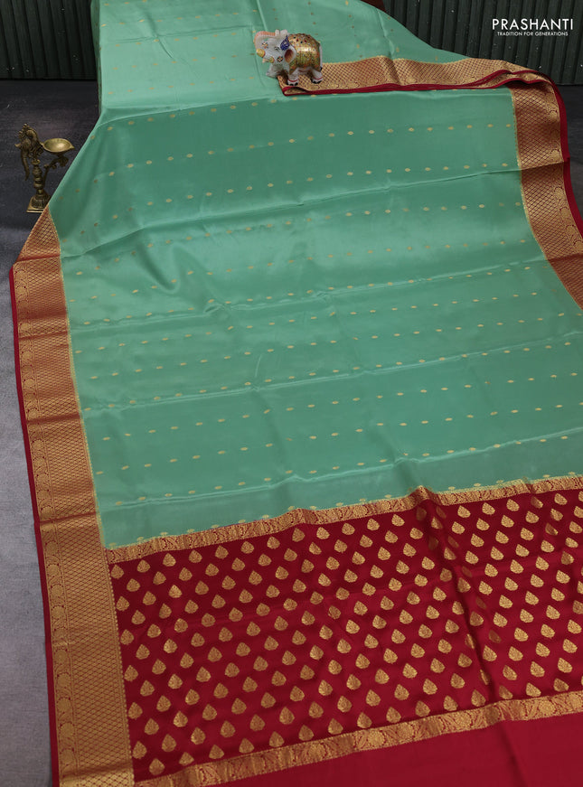 Pastel green & maroon Pure  Mysore silk saree - Buttas