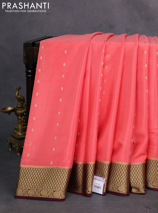Peach & maroon Pure  Mysore silk saree - Buttas