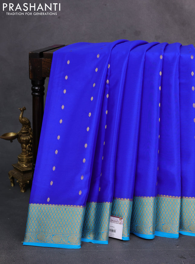 Royal blue & Cs blue Pure  Mysore silk saree - Buttas