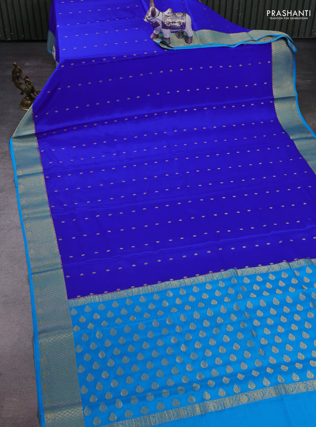 Royal blue & Cs blue Pure  Mysore silk saree - Buttas