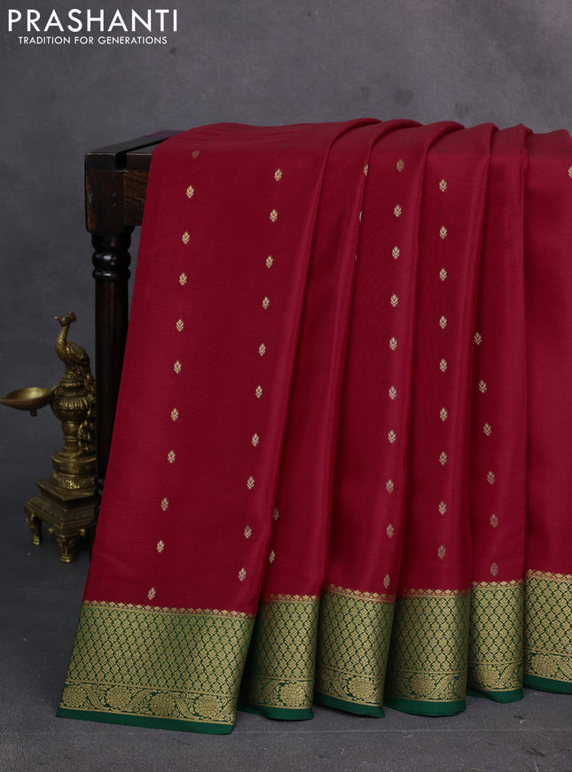 Red & Green Pure  Mysore silk saree - Buttas