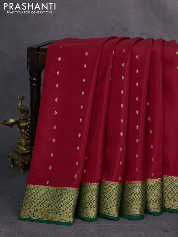 Red & Green Pure  Mysore silk saree - Buttas