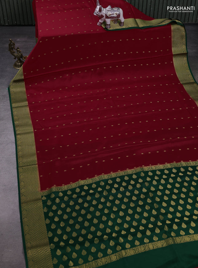 Red & Green Pure  Mysore silk saree - Buttas