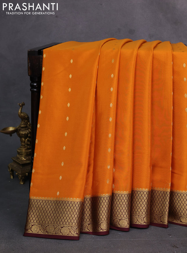 Mustard yellow & coffee brown Pure  Mysore silk saree - Buttas