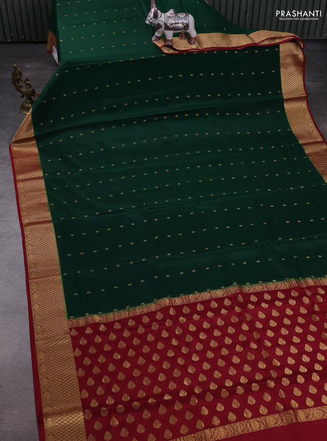 Green & Maroon Pure  Mysore silk saree - Buttas
