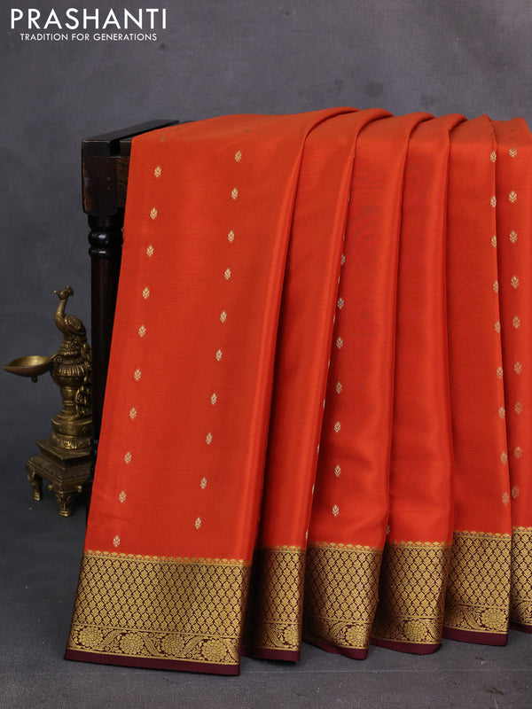 Rust & coffee brown Pure  Mysore silk saree - Buttas