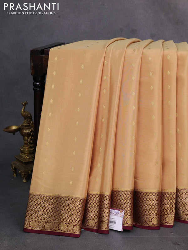 Beige & maroon Pure  Mysore silk saree - Buttas