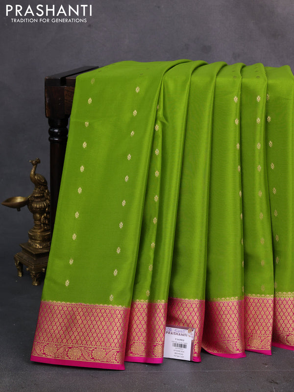 Green & pink Pure  Mysore silk saree - Buttas