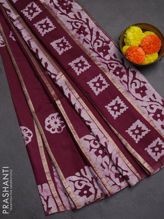 Wine  Semi Chanderi Saree - Batik Prints