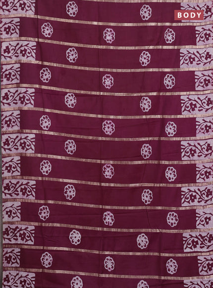 Wine  Semi Chanderi Saree - Batik Prints