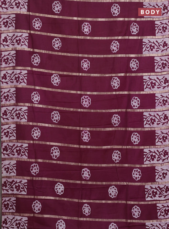 Wine  Semi Chanderi Saree - Batik Prints