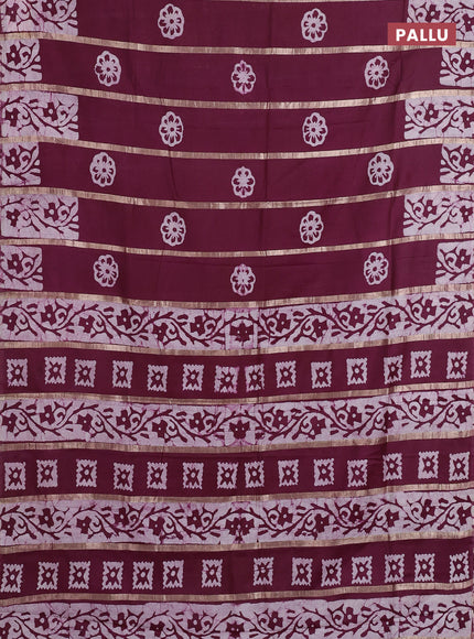Wine  Semi Chanderi Saree - Batik Prints