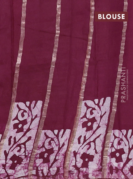 Wine  Semi Chanderi Saree - Batik Prints