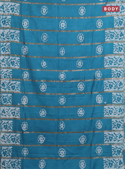 Teal Blue Semi Chanderi Saree - Batik Prints