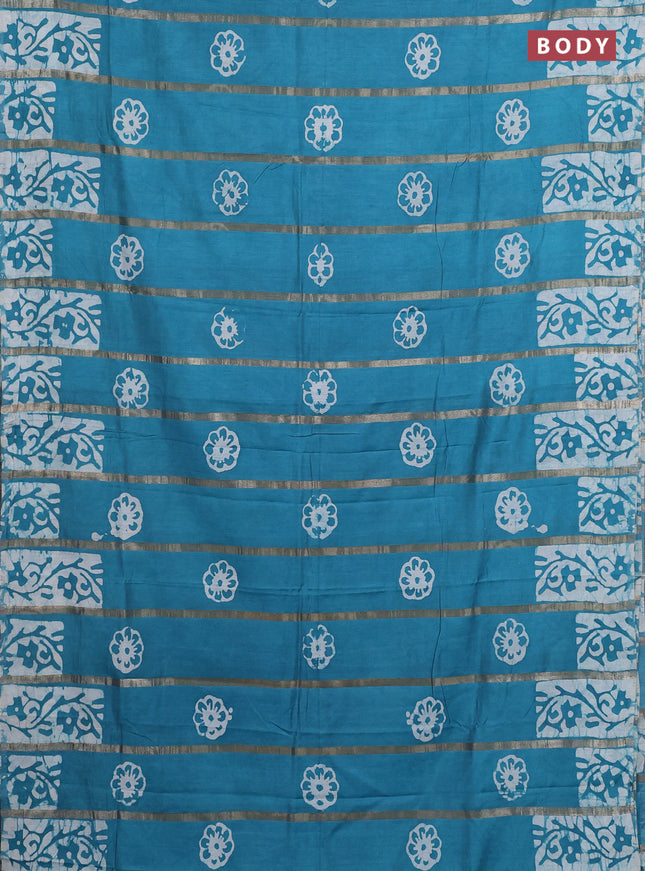 Teal Blue Semi Chanderi Saree - Batik Prints