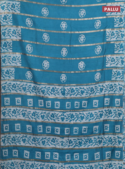 Teal Blue Semi Chanderi Saree - Batik Prints