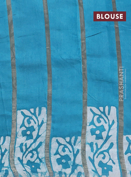 Teal Blue Semi Chanderi Saree - Batik Prints