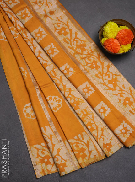 Mustard Yellow Semi Chanderi Saree - Batik Prints