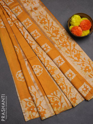 Mustard Yellow Semi Chanderi Saree - Batik Prints
