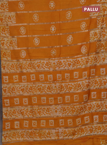 Mustard Yellow Semi Chanderi Saree - Batik Prints