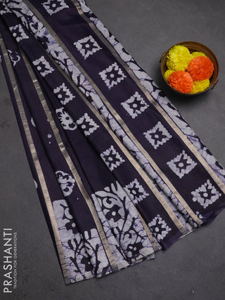 Navy Blue Semi Chanderi Saree - Batik Prints
