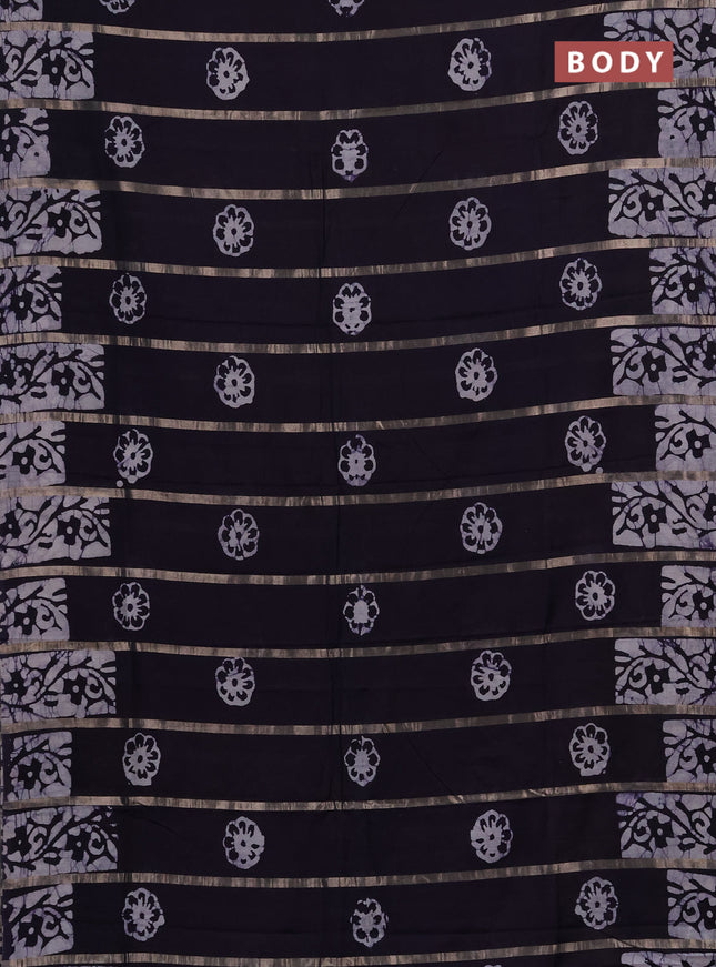 Navy Blue Semi Chanderi Saree - Batik Prints