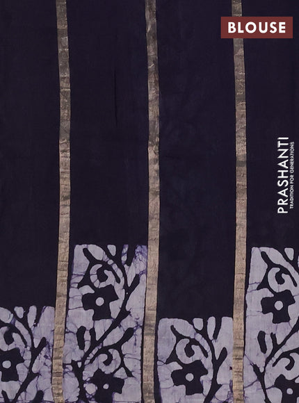 Navy Blue Semi Chanderi Saree - Batik Prints