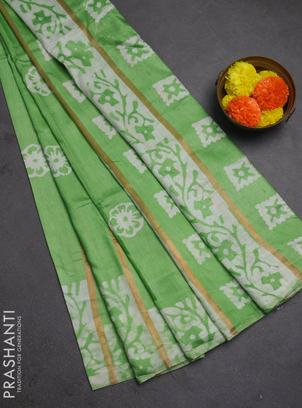 Green Semi Chanderi Saree - Batik Prints
