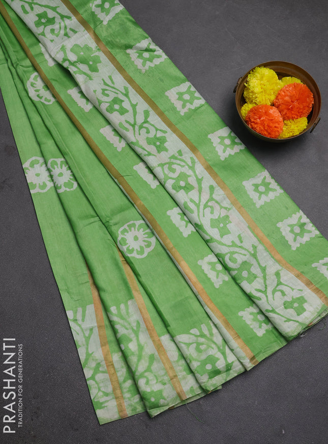 Green Semi Chanderi Saree - Batik Prints